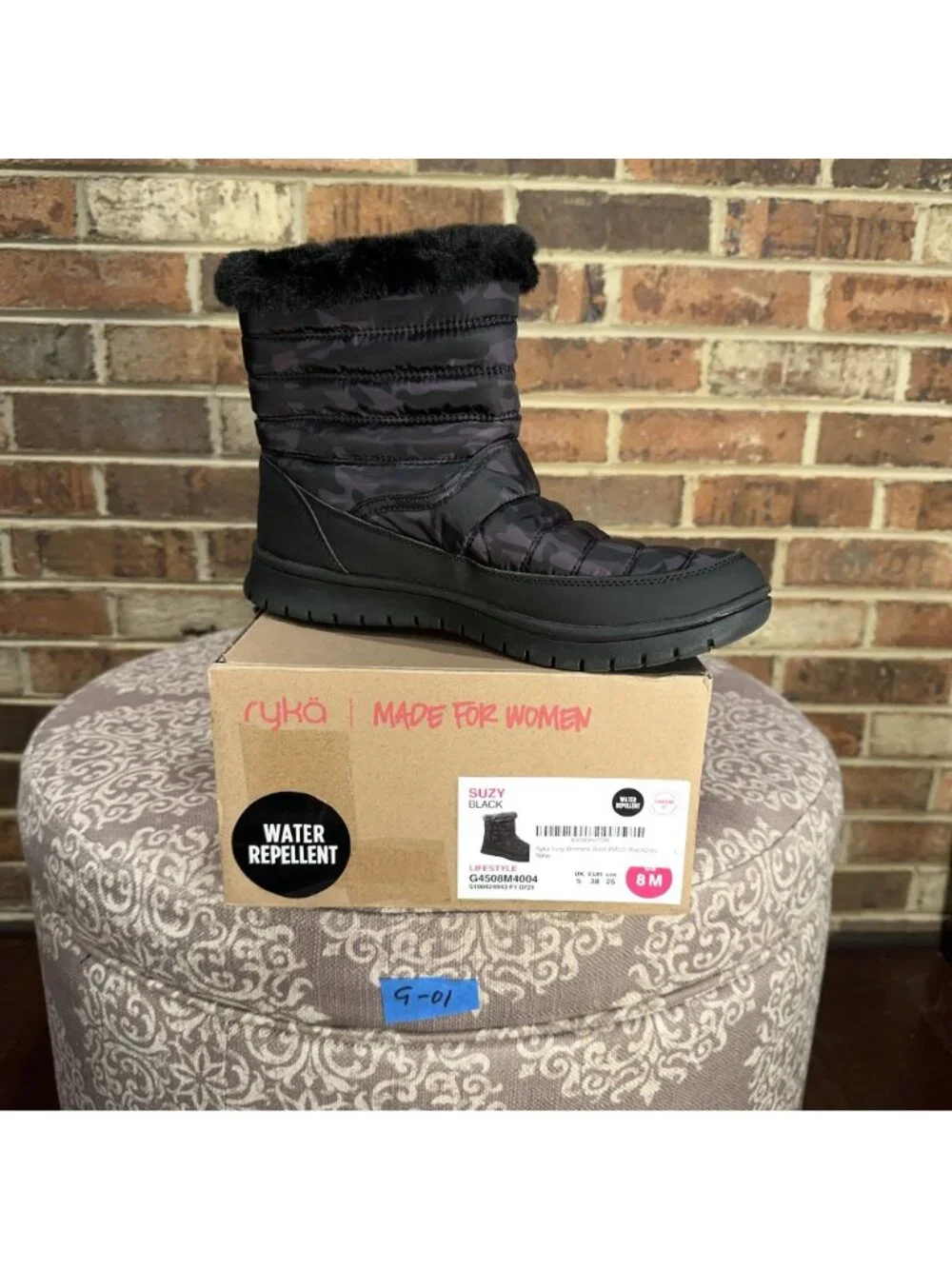 Ryke Womens Quilted Suzy Boot Camouflage Printed Lined Black Size 8M US New
